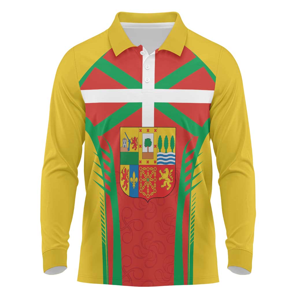 Basque Country Long Sleeve Polo Shirt Zazpiak Bat Flag Style