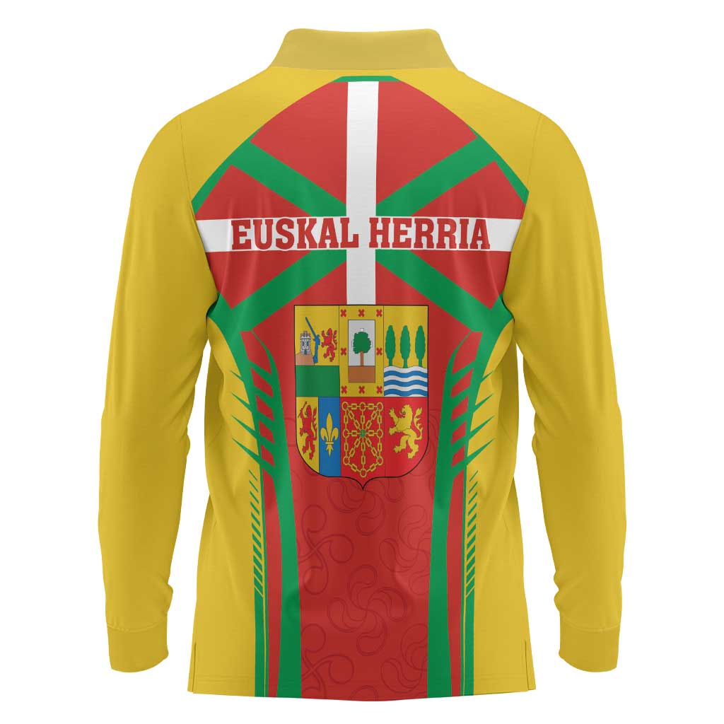 Basque Country Long Sleeve Polo Shirt Zazpiak Bat Flag Style