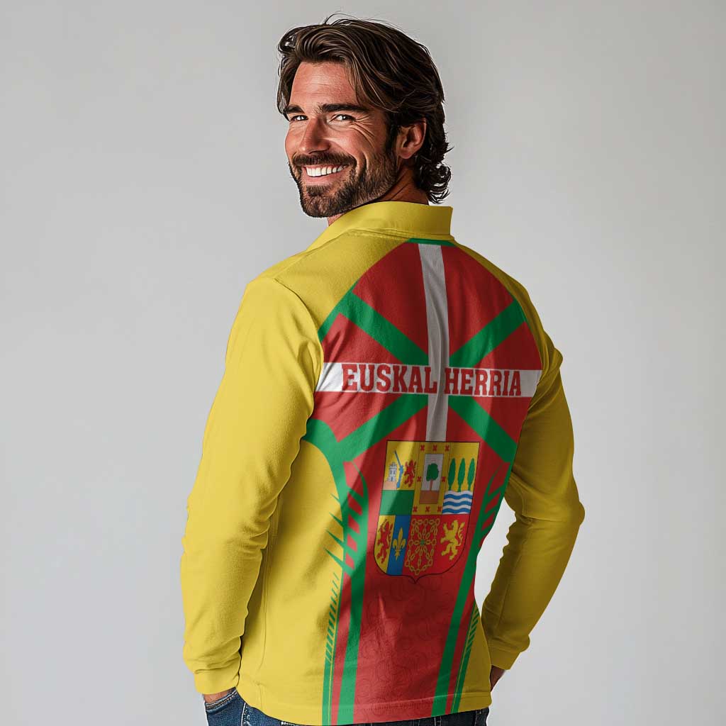 Basque Country Long Sleeve Polo Shirt Zazpiak Bat Flag Style