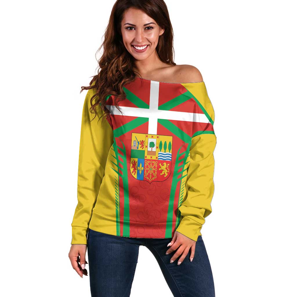 Basque Country Off Shoulder Sweater Zazpiak Bat Flag Style