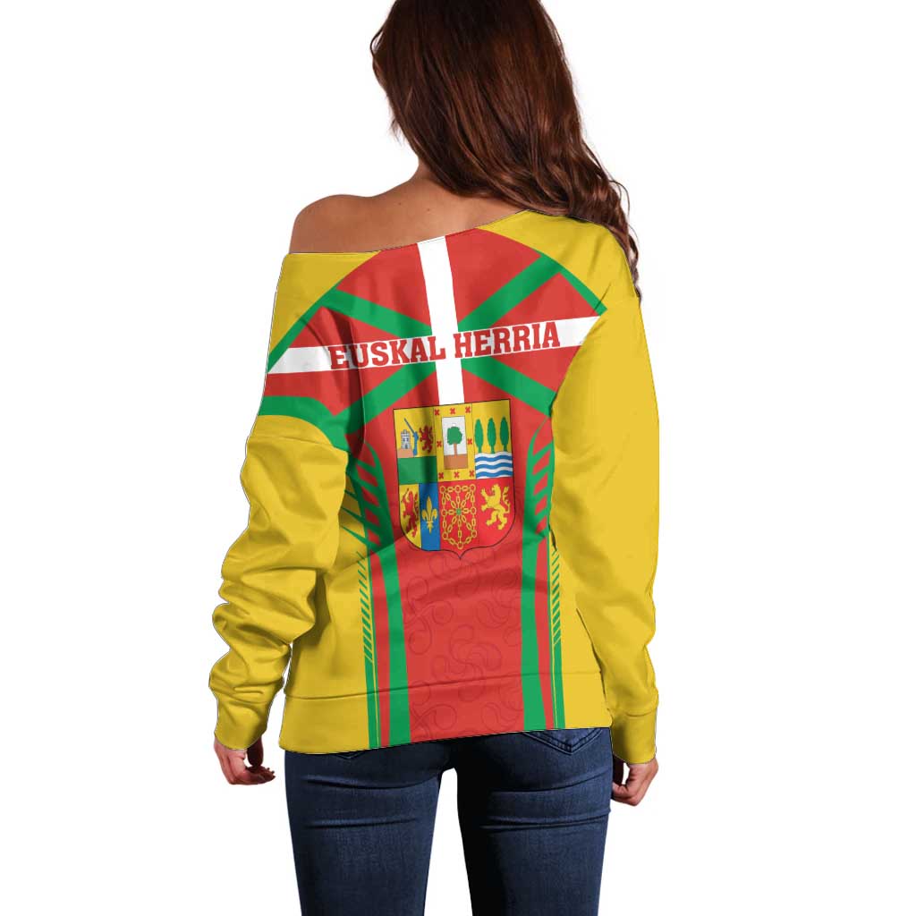 Basque Country Off Shoulder Sweater Zazpiak Bat Flag Style