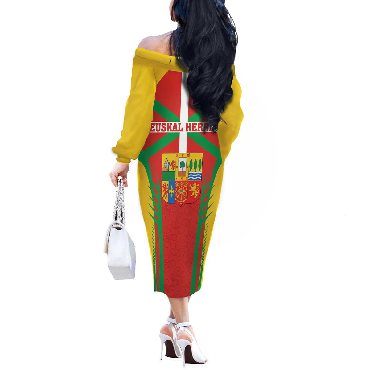 Basque Country Off The Shoulder Long Sleeve Dress Zazpiak Bat Flag Style