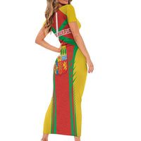 Basque Country Short Sleeve Bodycon Dress Zazpiak Bat Flag Style