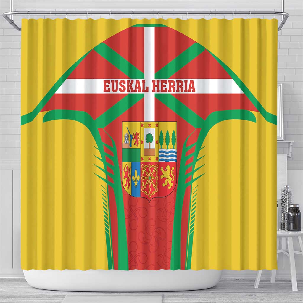 Basque Country Shower Curtain Zazpiak Bat Flag Style