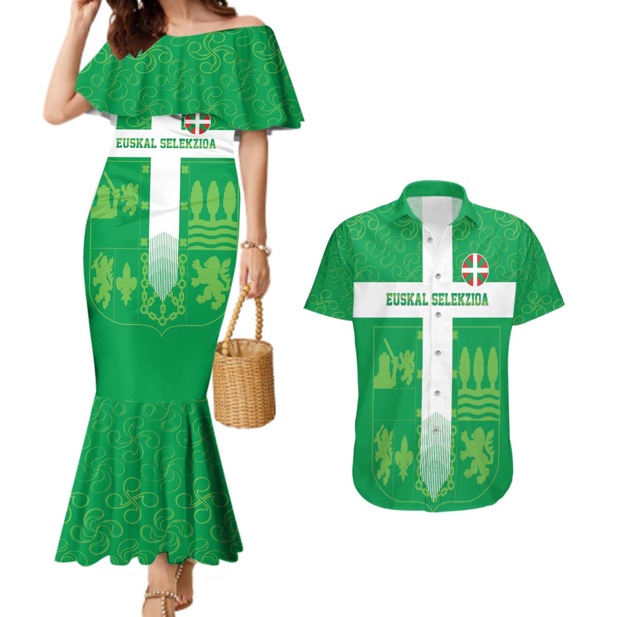Custom Basque Euskadi Football Couples Matching Mermaid Dress and Hawaiian Shirt Euskal Selekzioa Go Champion