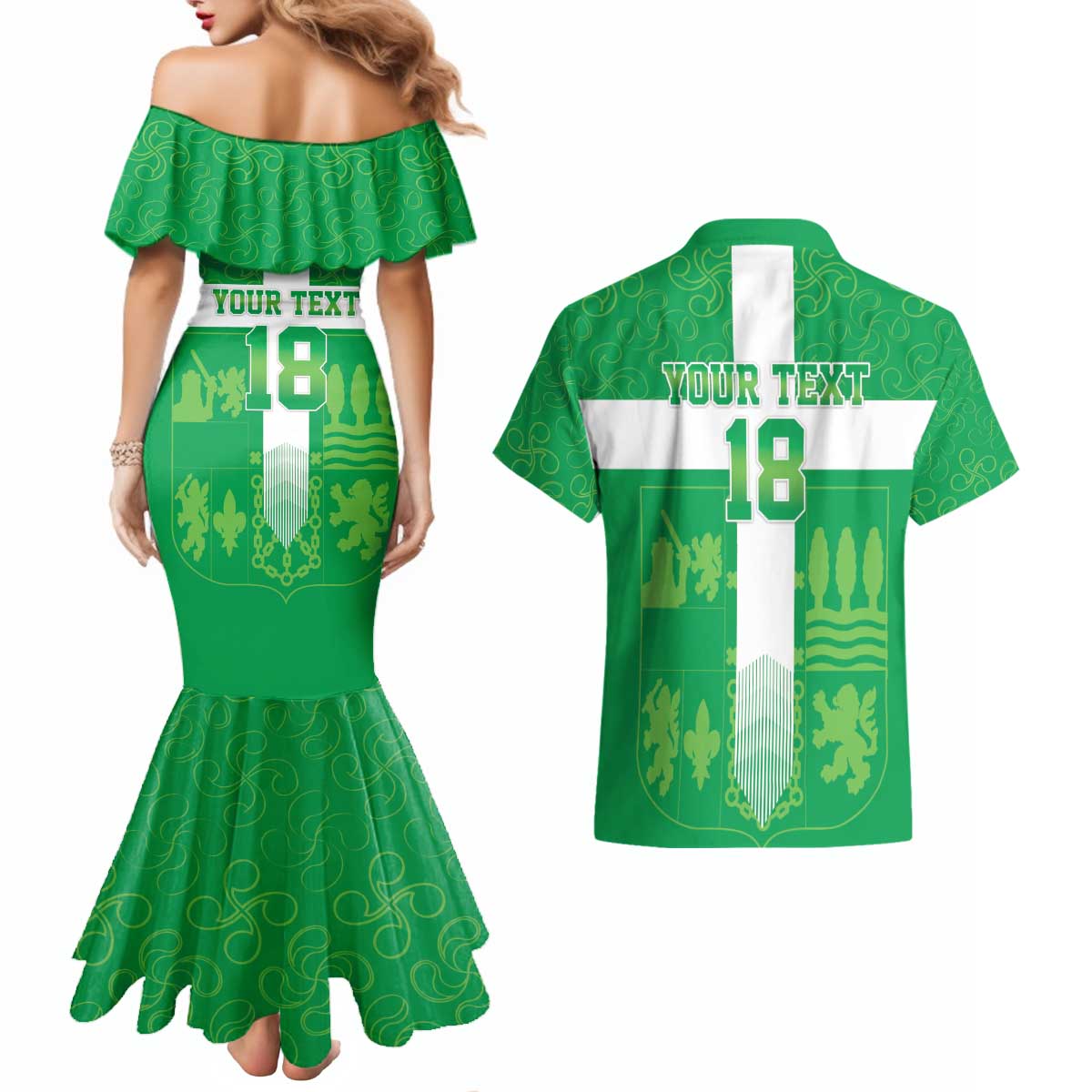 Custom Basque Euskadi Football Couples Matching Mermaid Dress and Hawaiian Shirt Euskal Selekzioa Go Champion