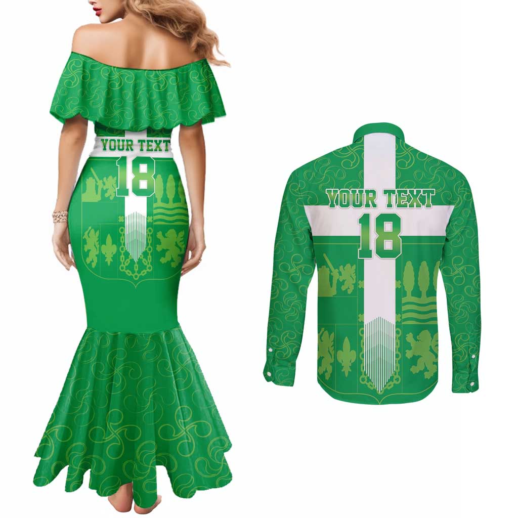 Custom Basque Euskadi Football Couples Matching Mermaid Dress and Long Sleeve Button Shirt Euskal Selekzioa Go Champion