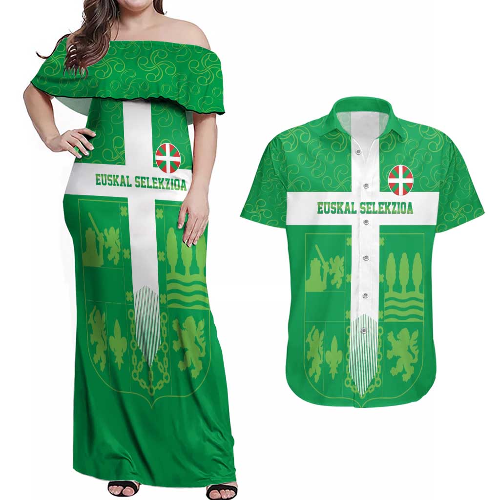 Custom Basque Euskadi Football Couples Matching Off Shoulder Maxi Dress and Hawaiian Shirt Euskal Selekzioa Go Champion