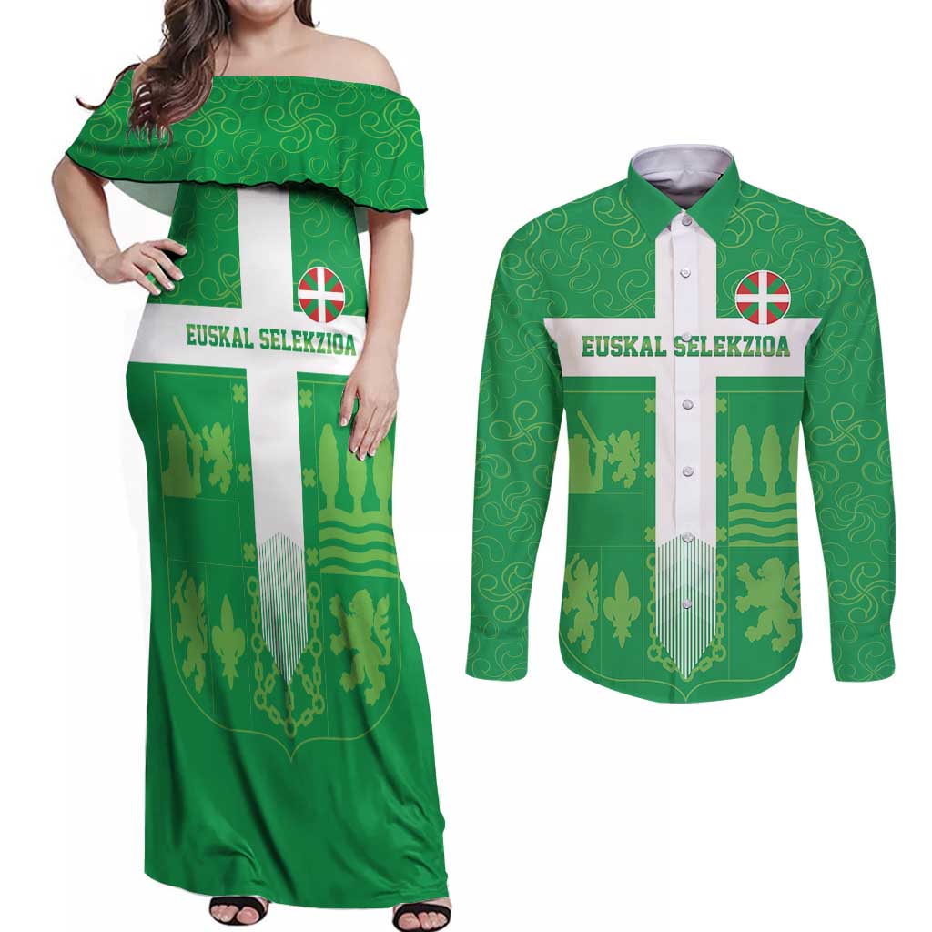 Custom Basque Euskadi Football Couples Matching Off Shoulder Maxi Dress and Long Sleeve Button Shirt Euskal Selekzioa Go Champion