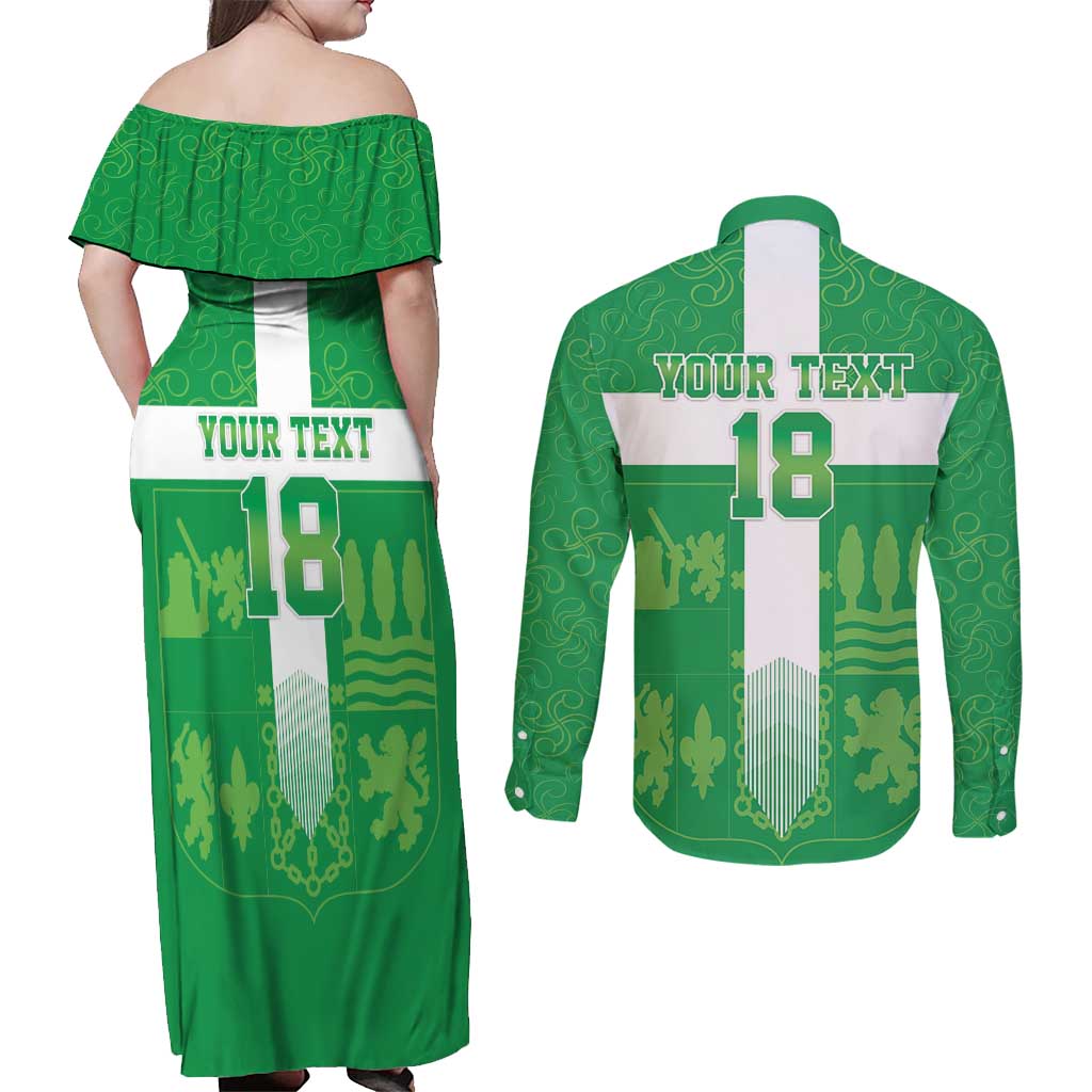 Custom Basque Euskadi Football Couples Matching Off Shoulder Maxi Dress and Long Sleeve Button Shirt Euskal Selekzioa Go Champion