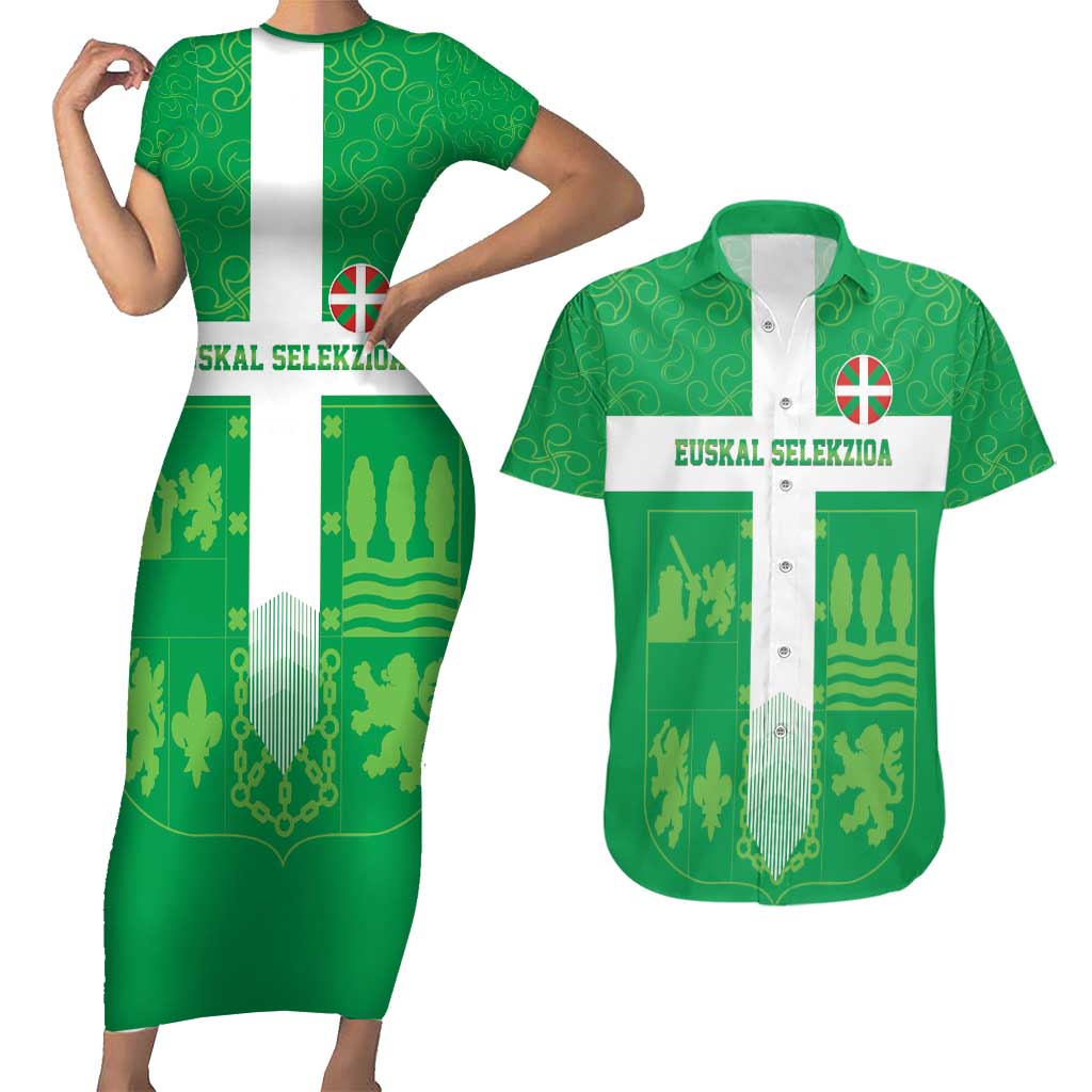Custom Basque Euskadi Football Couples Matching Short Sleeve Bodycon Dress and Hawaiian Shirt Euskal Selekzioa Go Champion