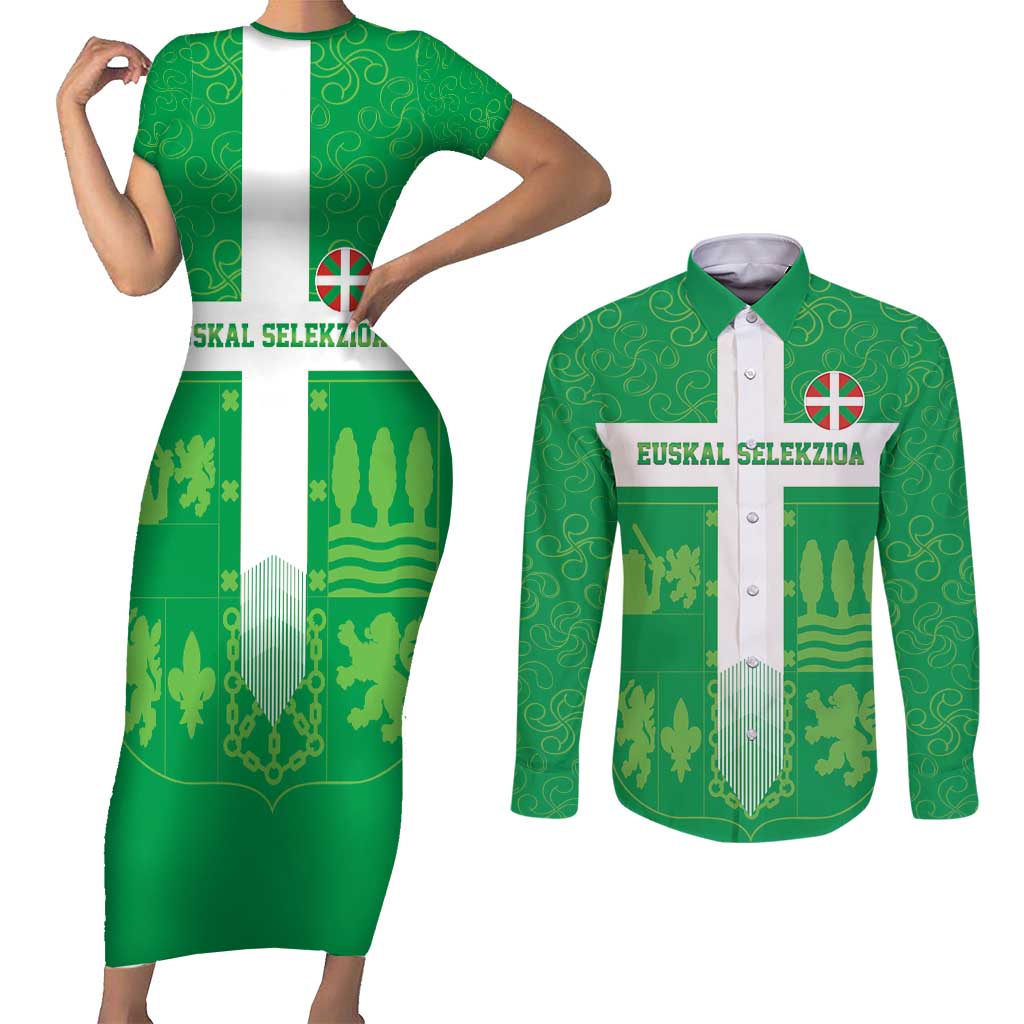 Custom Basque Euskadi Football Couples Matching Short Sleeve Bodycon Dress and Long Sleeve Button Shirt Euskal Selekzioa Go Champion