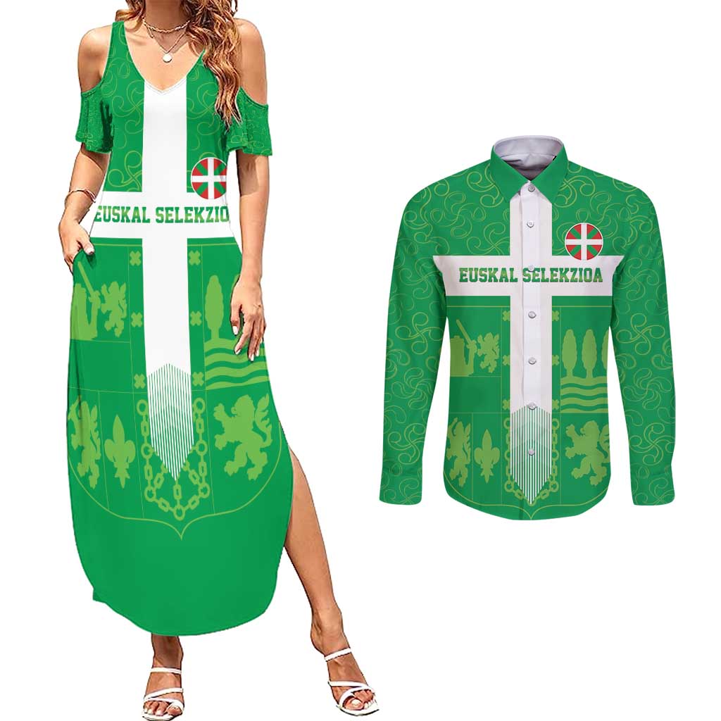 Custom Basque Euskadi Football Couples Matching Summer Maxi Dress and Long Sleeve Button Shirt Euskal Selekzioa Go Champion