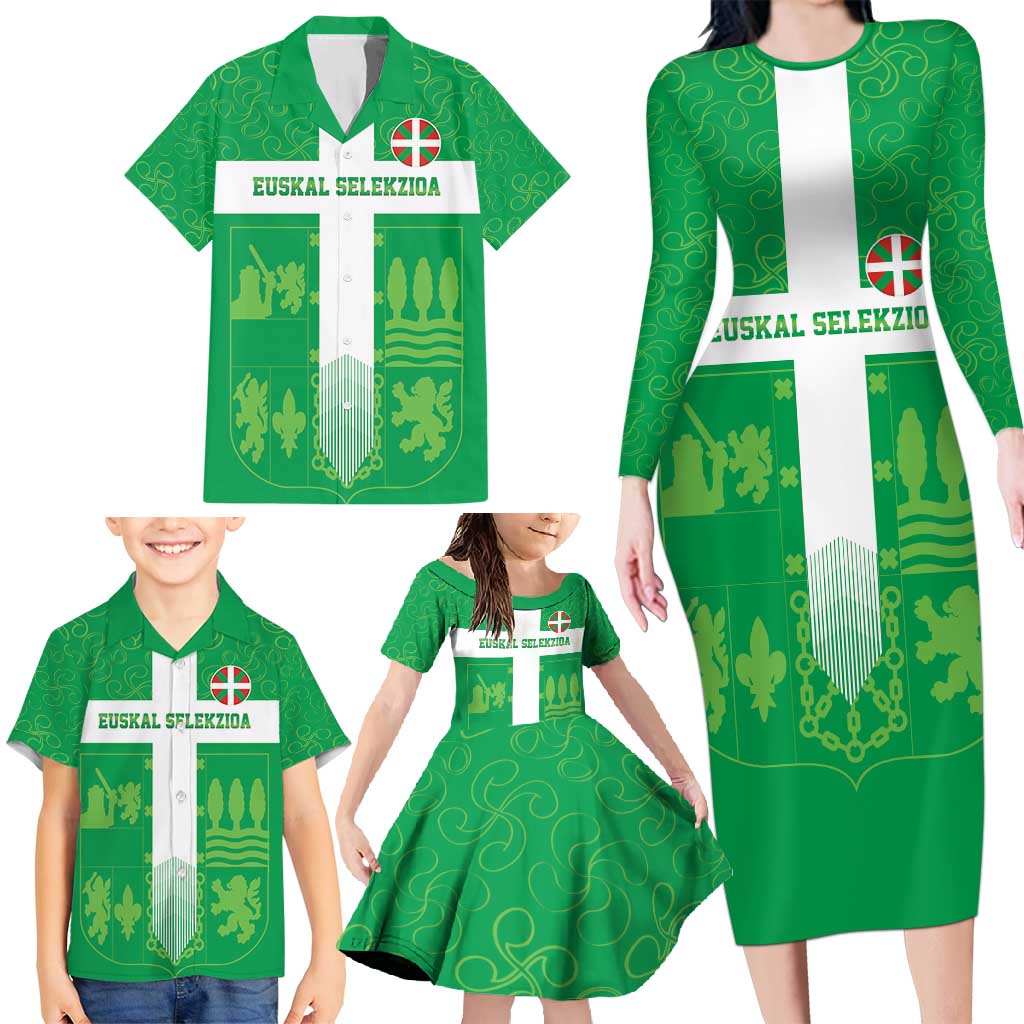 Custom Basque Euskadi Football Family Matching Long Sleeve Bodycon Dress and Hawaiian Shirt Euskal Selekzioa Go Champion