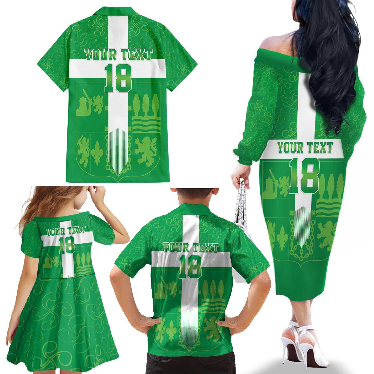 Custom Basque Euskadi Football Family Matching Off The Shoulder Long Sleeve Dress and Hawaiian Shirt Euskal Selekzioa Go Champion
