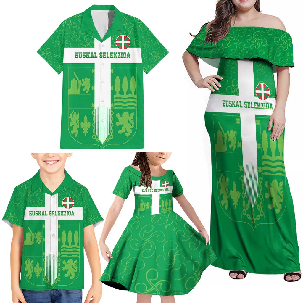 Custom Basque Euskadi Football Family Matching Off Shoulder Maxi Dress and Hawaiian Shirt Euskal Selekzioa Go Champion