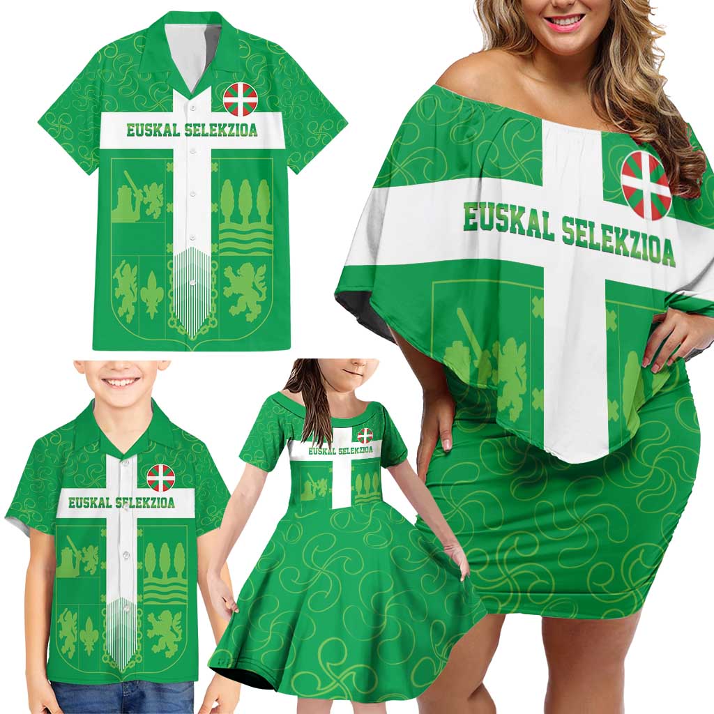 Custom Basque Euskadi Football Family Matching Off Shoulder Short Dress and Hawaiian Shirt Euskal Selekzioa Go Champion