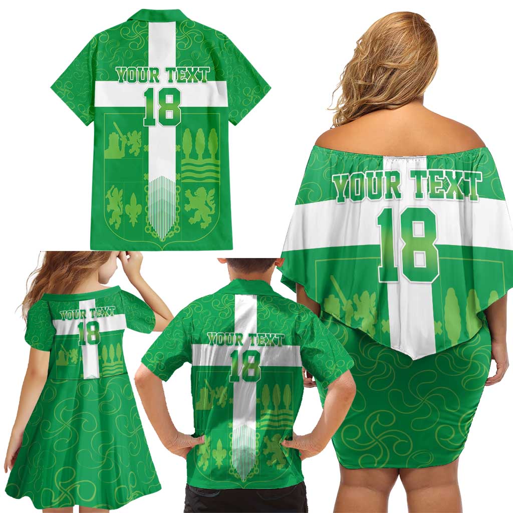 Custom Basque Euskadi Football Family Matching Off Shoulder Short Dress and Hawaiian Shirt Euskal Selekzioa Go Champion