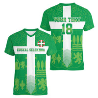 Custom Basque Euskadi Football Women V-Neck T-Shirt Euskal Selekzioa Go Champion