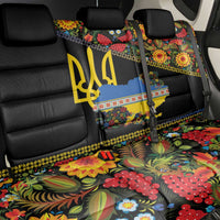 Petrykivka Ukrainian Folk Pattern Back Car Seat Cover Golden Trident With Map