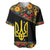 Petrykivka Ukrainian Folk Pattern Baseball Jersey Golden Trident With Map