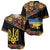 Petrykivka Ukrainian Folk Pattern Baseball Jersey Golden Trident With Map