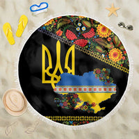 Petrykivka Ukrainian Folk Pattern Beach Blanket Golden Trident With Map
