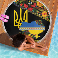 Petrykivka Ukrainian Folk Pattern Beach Blanket Golden Trident With Map