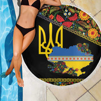 Petrykivka Ukrainian Folk Pattern Beach Blanket Golden Trident With Map