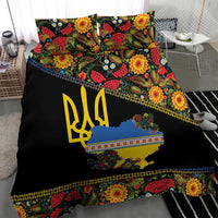Petrykivka Ukrainian Folk Pattern Bedding Set Golden Trident With Map