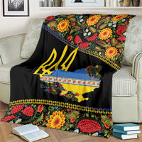 Petrykivka Ukrainian Folk Pattern Blanket Golden Trident With Map