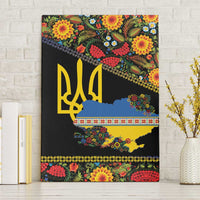 Petrykivka Ukrainian Folk Pattern Canvas Wall Art Golden Trident With Map