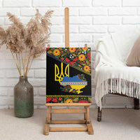 Petrykivka Ukrainian Folk Pattern Canvas Wall Art Golden Trident With Map