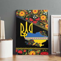 Petrykivka Ukrainian Folk Pattern Canvas Wall Art Golden Trident With Map