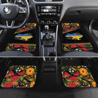Petrykivka Ukrainian Folk Pattern Car Mats Golden Trident With Map