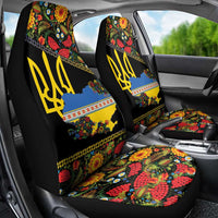 Petrykivka Ukrainian Folk Pattern Car Seat Cover Golden Trident With Map