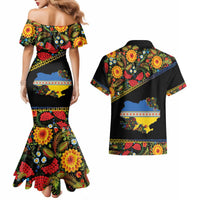 Petrykivka Ukrainian Folk Pattern Couples Matching Mermaid Dress and Hawaiian Shirt Golden Trident With Map
