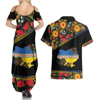 Petrykivka Ukrainian Folk Pattern Couples Matching Summer Maxi Dress and Hawaiian Shirt Golden Trident With Map