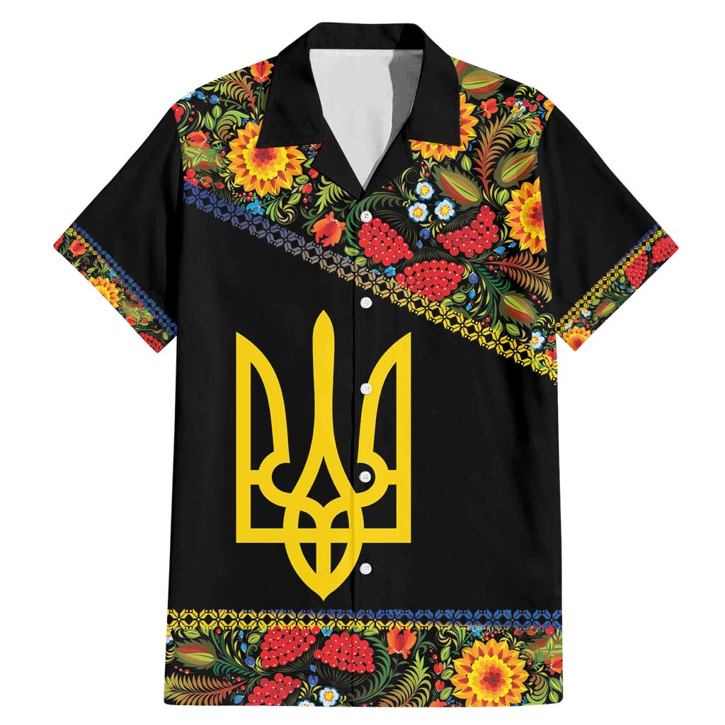 Petrykivka Ukrainian Folk Pattern Family Matching Mermaid Dress and Hawaiian Shirt Golden Trident With Map