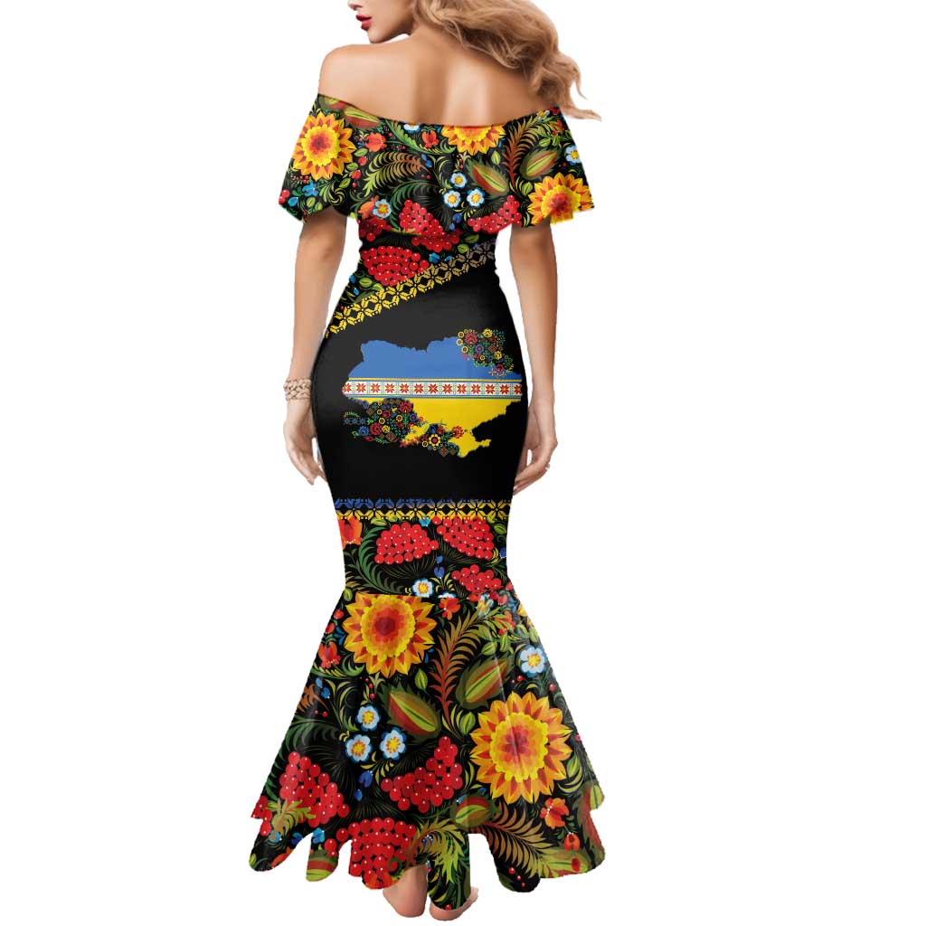 Petrykivka Ukrainian Folk Pattern Family Matching Mermaid Dress and Hawaiian Shirt Golden Trident With Map