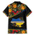Petrykivka Ukrainian Folk Pattern Family Matching Off The Shoulder Long Sleeve Dress and Hawaiian Shirt Golden Trident With Map