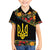 Petrykivka Ukrainian Folk Pattern Family Matching Off The Shoulder Long Sleeve Dress and Hawaiian Shirt Golden Trident With Map