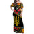 Petrykivka Ukrainian Folk Pattern Family Matching Off Shoulder Maxi Dress and Hawaiian Shirt Golden Trident With Map