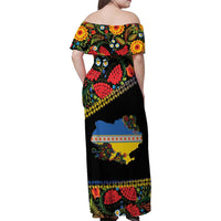 Petrykivka Ukrainian Folk Pattern Family Matching Off Shoulder Maxi Dress and Hawaiian Shirt Golden Trident With Map