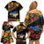Petrykivka Ukrainian Folk Pattern Family Matching Off Shoulder Short Dress and Hawaiian Shirt Golden Trident With Map