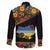 Petrykivka Ukrainian Folk Pattern Family Matching Off Shoulder Short Dress and Hawaiian Shirt Golden Trident With Map