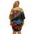 Petrykivka Ukrainian Folk Pattern Family Matching Off Shoulder Short Dress and Hawaiian Shirt Golden Trident With Map