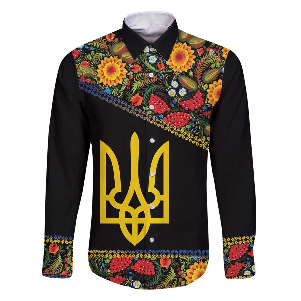 Petrykivka Ukrainian Folk Pattern Family Matching Puletasi and Hawaiian Shirt Golden Trident With Map