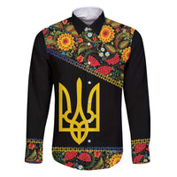 Petrykivka Ukrainian Folk Pattern Family Matching Puletasi and Hawaiian Shirt Golden Trident With Map
