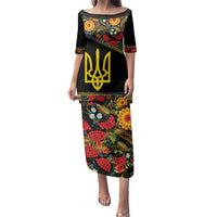 Petrykivka Ukrainian Folk Pattern Family Matching Puletasi and Hawaiian Shirt Golden Trident With Map
